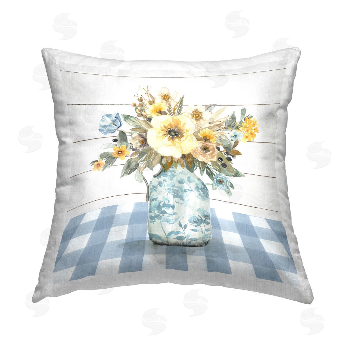 Carol Robinson Country Bouquet on Plaid Printed Plush Polyester Throw Pillow