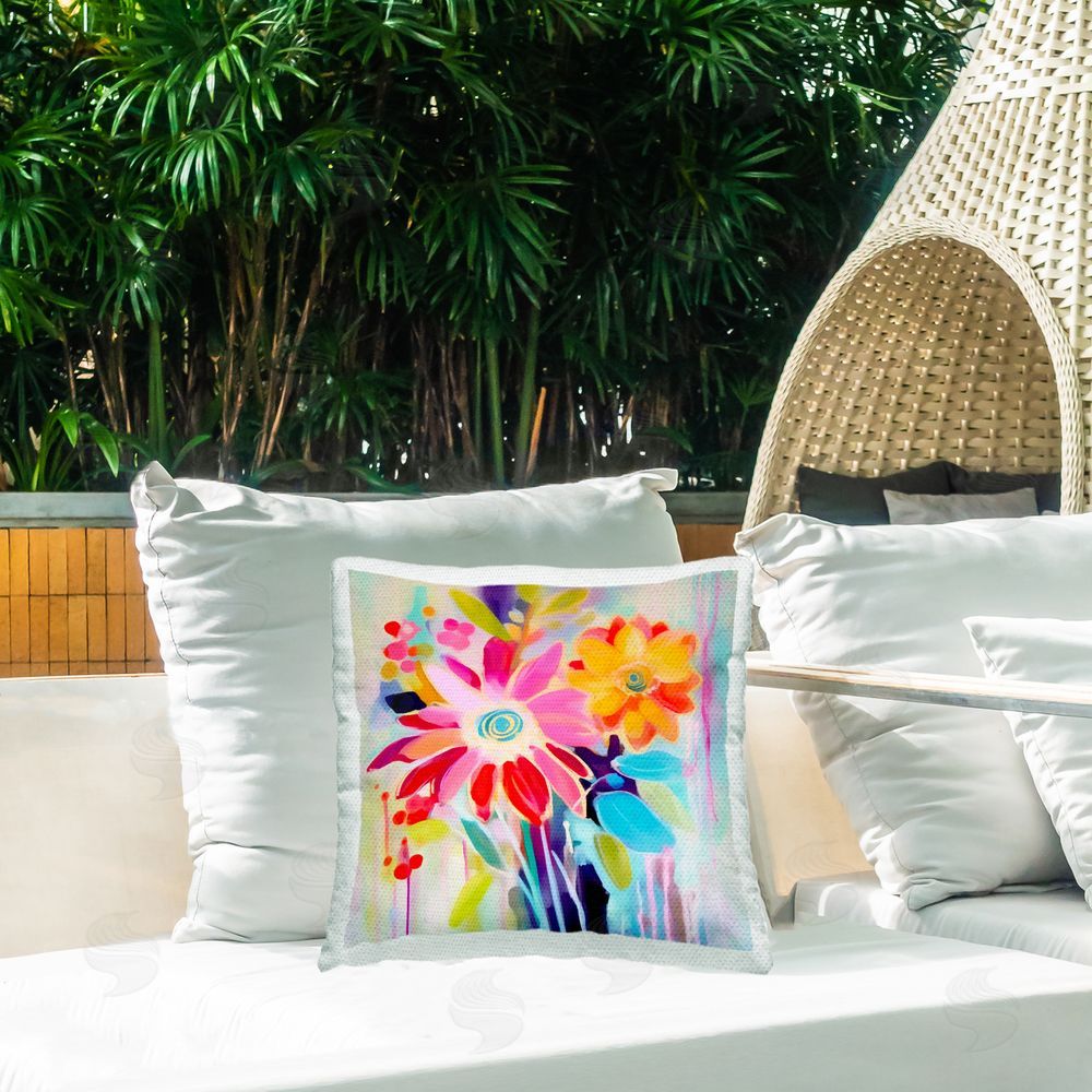 Andrea Haase Modern Vivid Florals Outdoor Quick-Dry Polyester Printed Throw Pillow in Back Yard