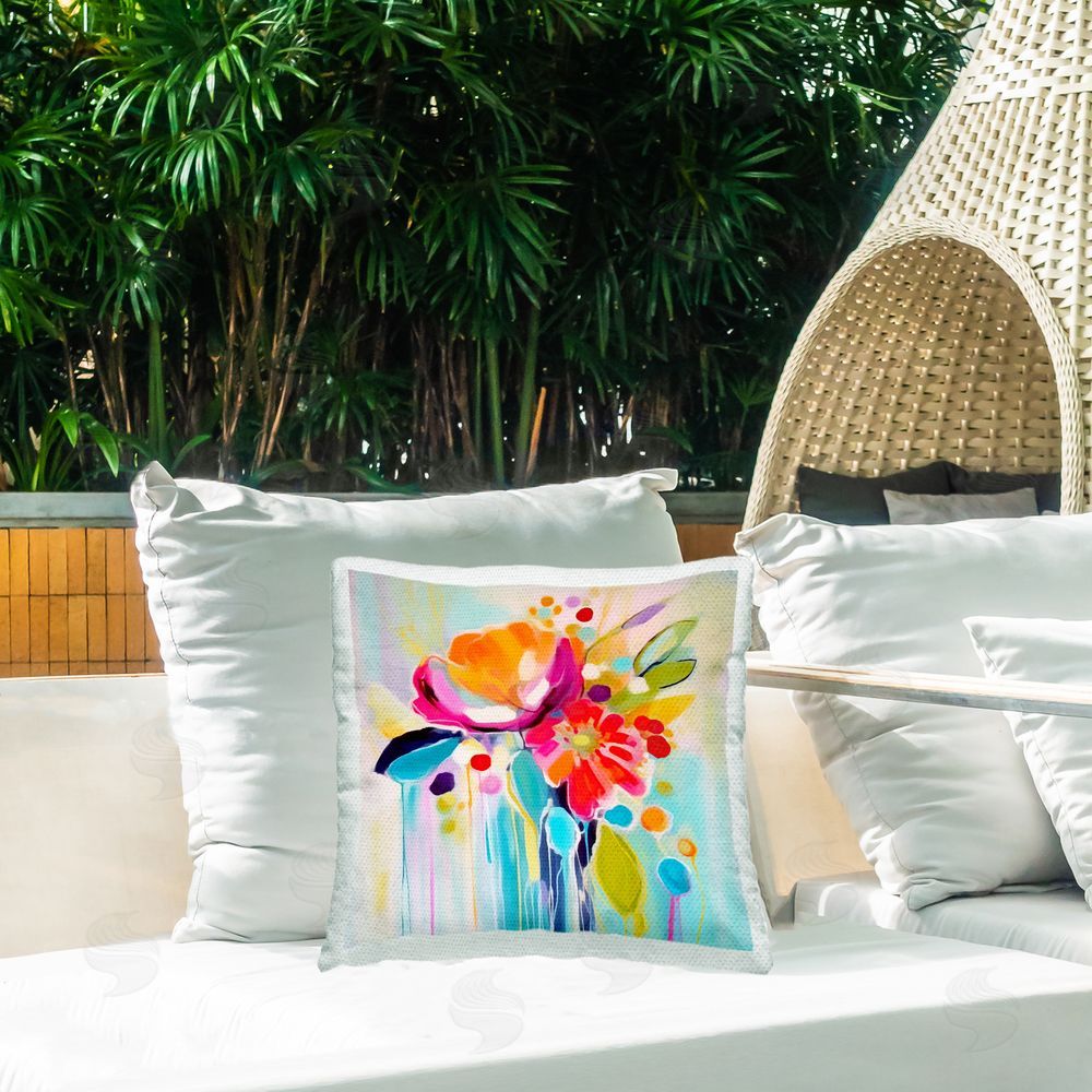 Andrea Haase Floral Modern Drip Pattern Outdoor Quick-Dry Polyester Printed Throw Pillow in Back Yard