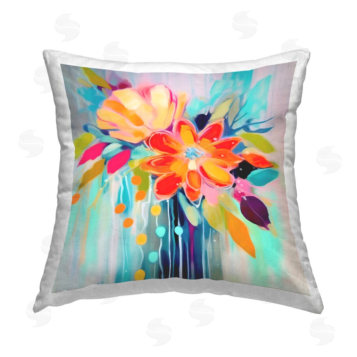 Andrea Haase Flowers with Drip Pattern Printed Plush Polyester Throw Pillow
