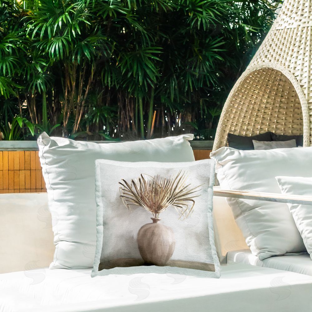 Kim Allen Fan Palm Still Life Outdoor Quick-Dry Polyester Printed Throw Pillow in Back Yard