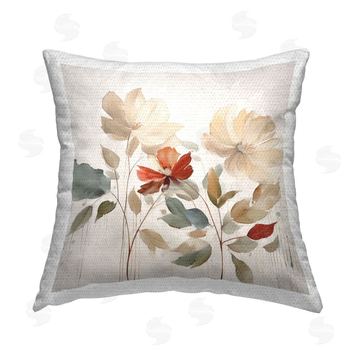 Lazar Studio Neutral Blooms with Red Outdoor Quick-Dry Polyester Printed Throw Pillow