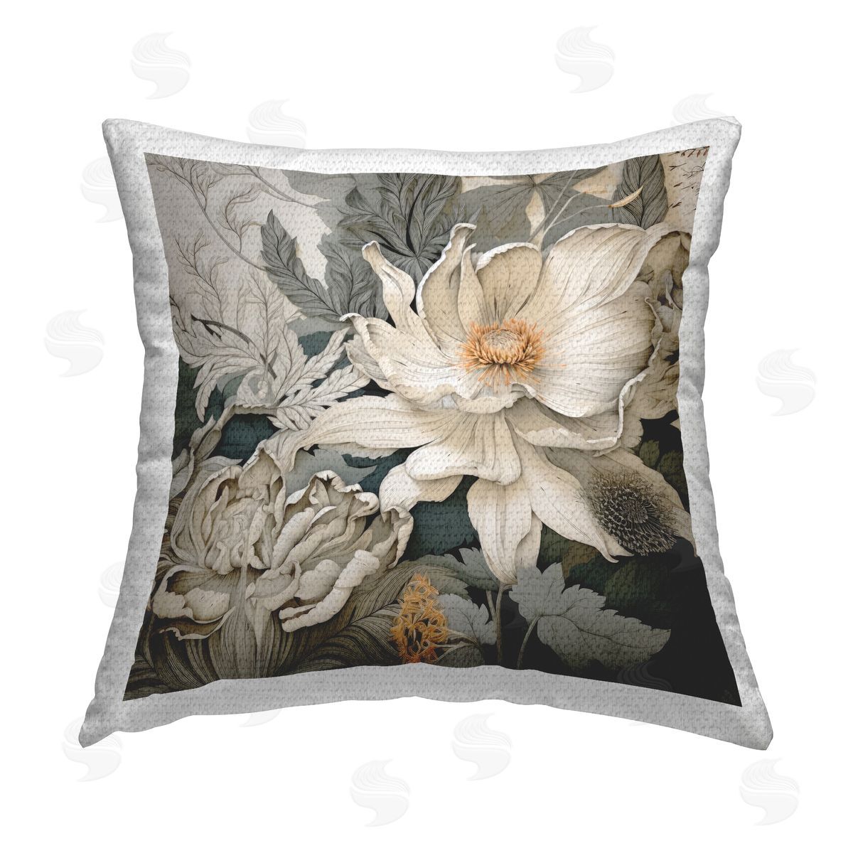 Lazar Studio Antique Curling Flower Petals Outdoor Quick-Dry Polyester Printed Throw Pillow