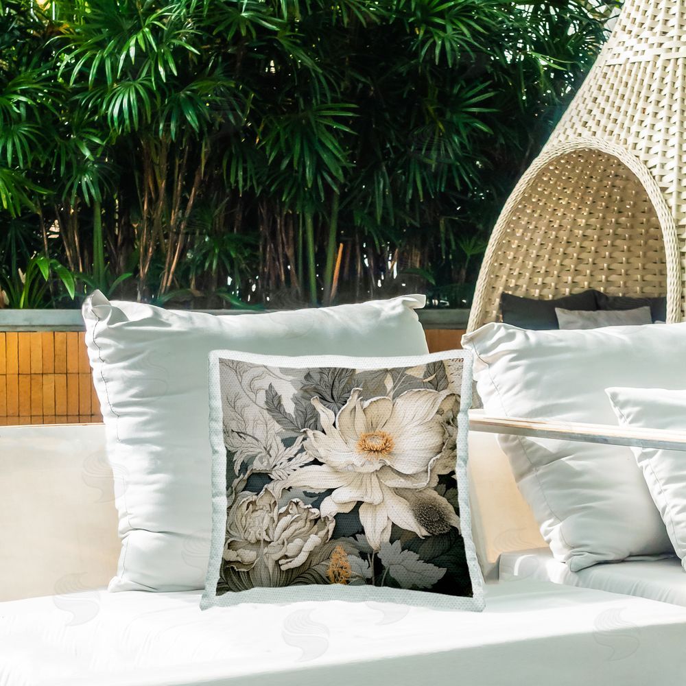 Lazar Studio Antique Curling Flower Petals Outdoor Quick-Dry Polyester Printed Throw Pillow in Back Yard