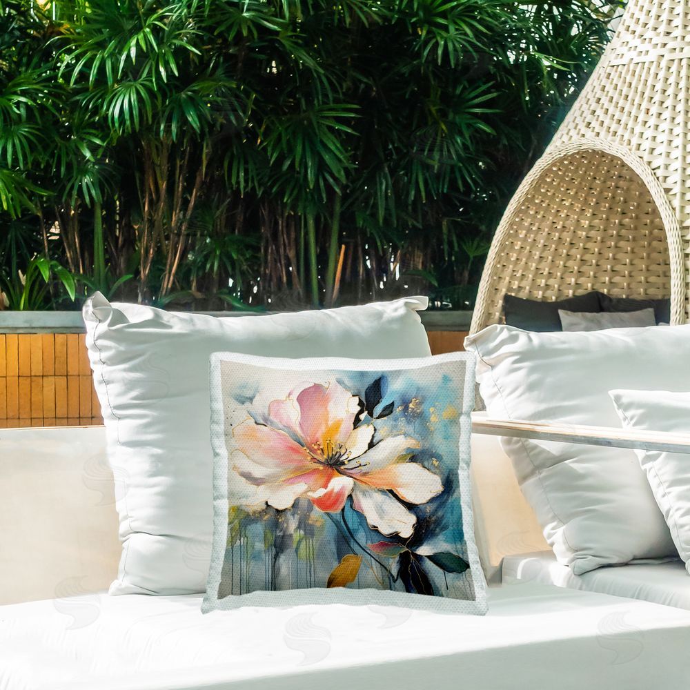 Lazar Studio Modern Flower Abstraction Outdoor Quick-Dry Polyester Printed Throw Pillow in Back Yard