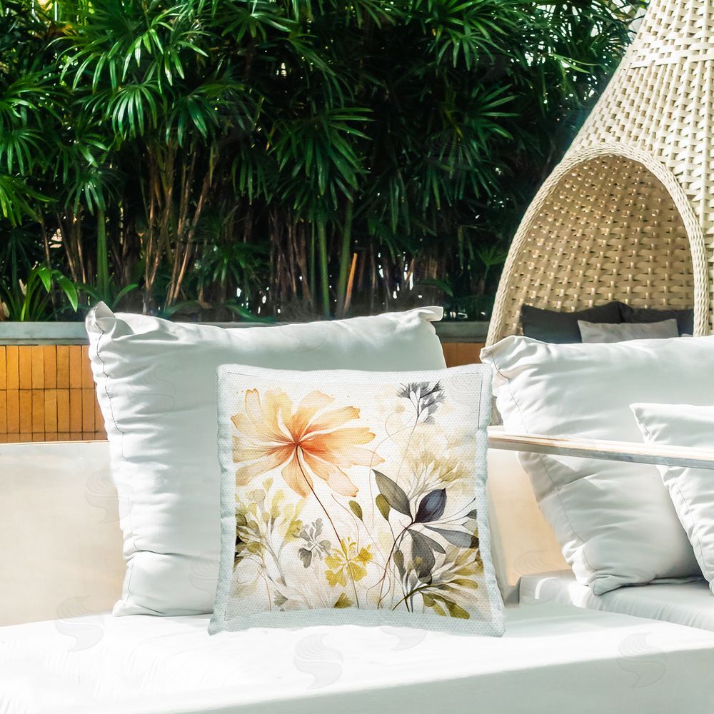 Lazar Studio Minimal Cottage Blooms Outdoor Quick-Dry Polyester Printed Throw Pillow in Back Yard