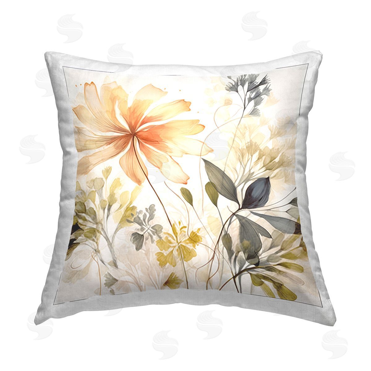 Lazar Studio Minimal Cottage Blooms Printed Plush Polyester Throw Pillow