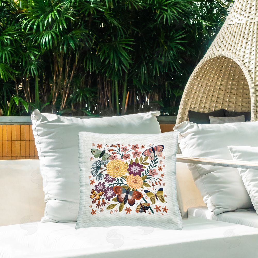 Raquel Maciel Floral Dahlia Collage Outdoor Quick-Dry Polyester Printed Throw Pillow in Back Yard