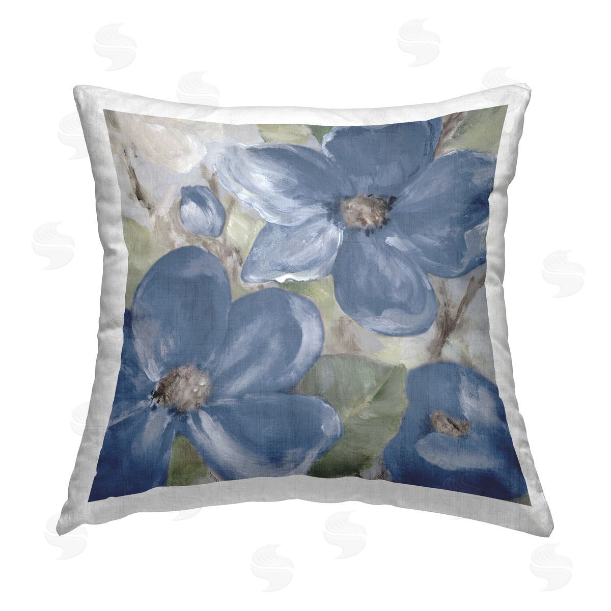 Lanie Loreth Abstract Blue Wildflowers Printed Plush Polyester Throw Pillow