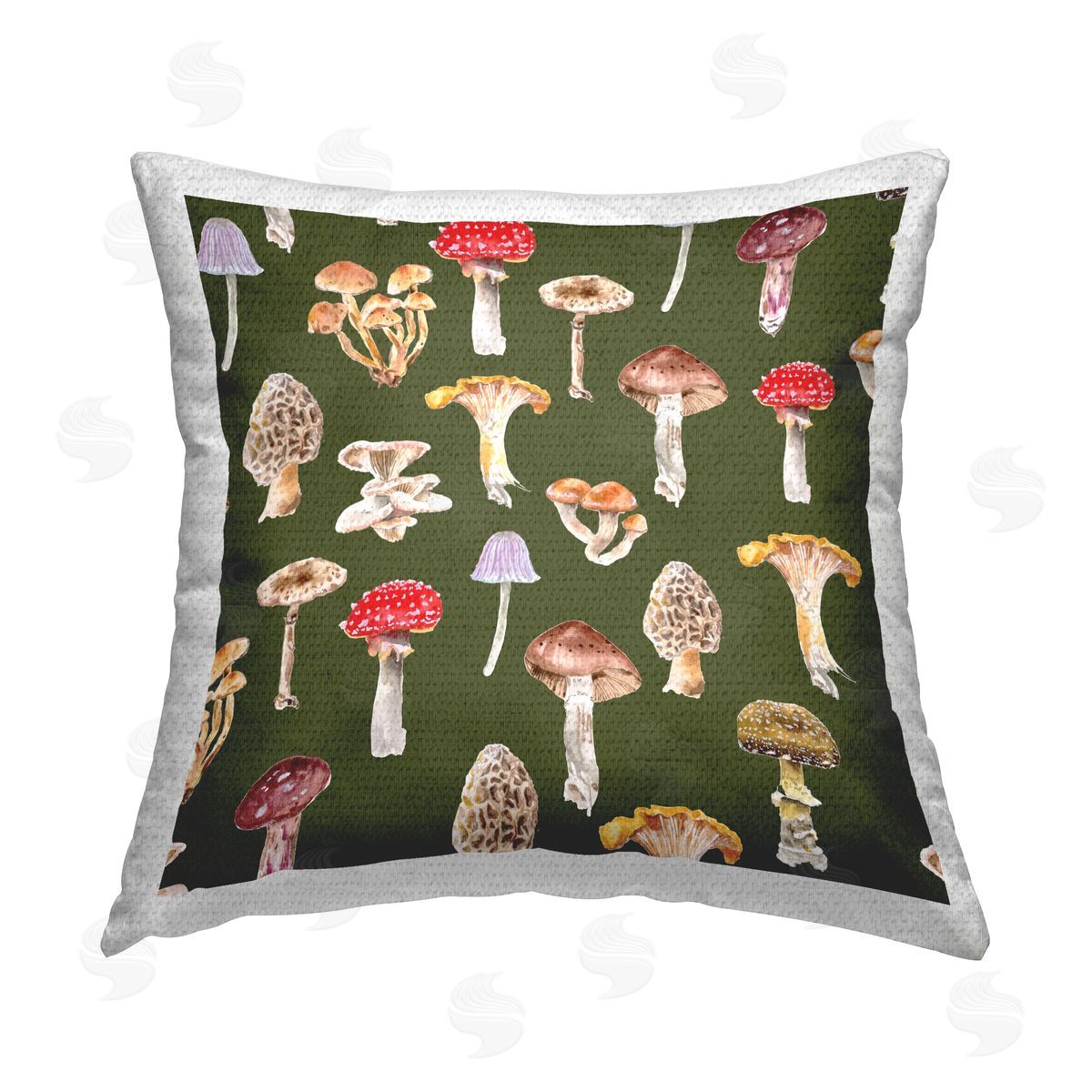 Two If By Sea Studios Mushroom Patter on Grey Outdoor Quick-Dry Polyester Printed Throw Pillow