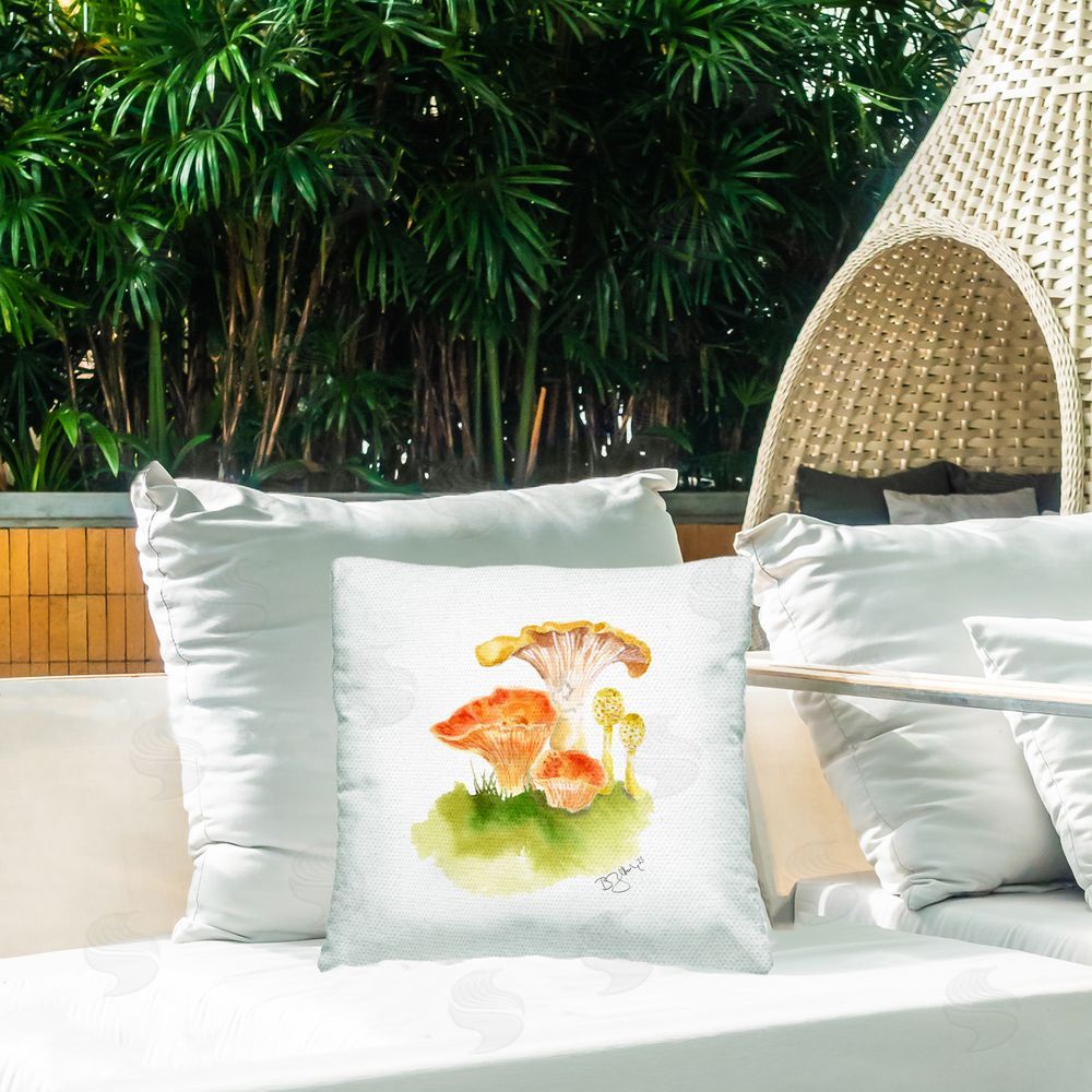 Two If By Sea Studios Varied Mushroom Types Outdoor Quick-Dry Polyester Printed Throw Pillow in Back Yard