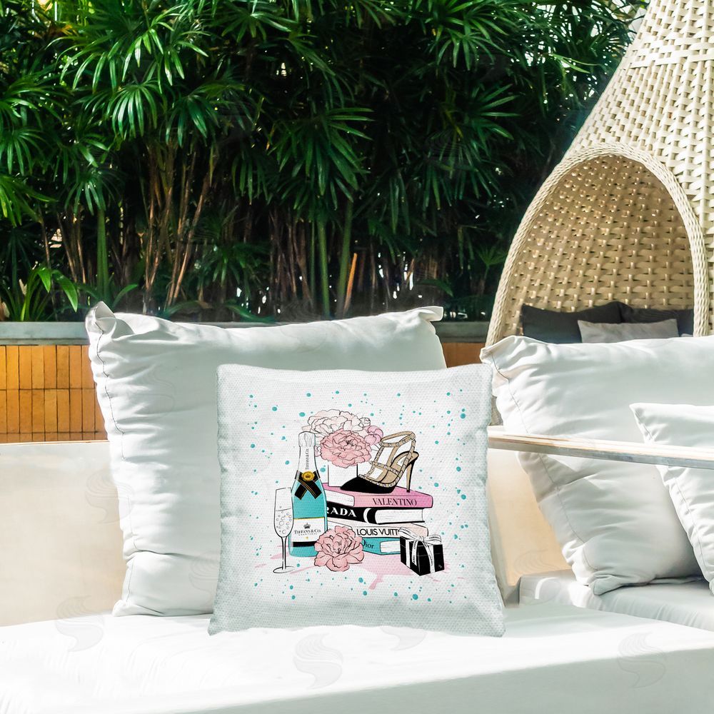 Martina Pavlova Modern Pattern Glam Bookstack Outdoor Quick-Dry Polyester Printed Throw Pillow in Back Yard