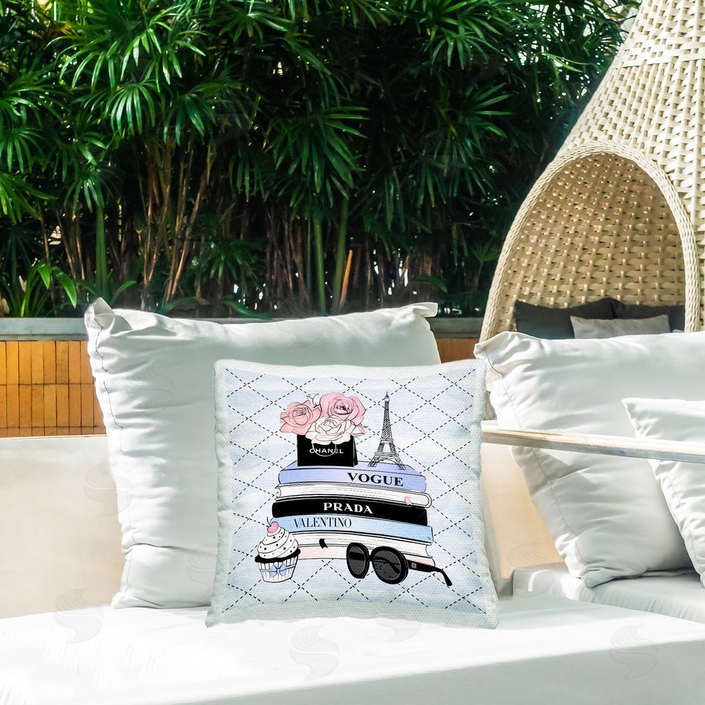 Martina Pavlova Glam Bookstack on Pattern Outdoor Quick-Dry Polyester Printed Throw Pillow in Back Yard