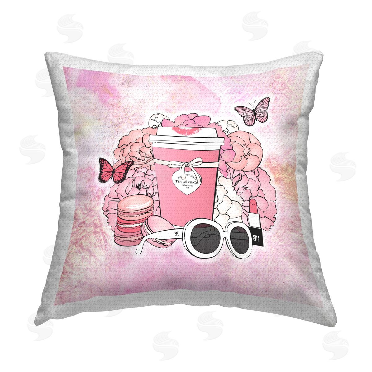 Martina Pavlova Glam Coffee & Peonies Outdoor Quick-Dry Polyester Printed Throw Pillow