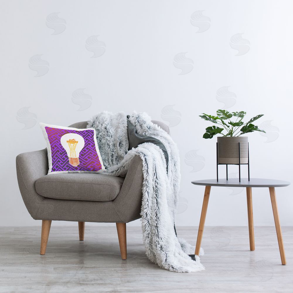 Amelia Noyes Vivid Patterned Lightbulb Printed Plush Polyester Throw Pillow On Chair