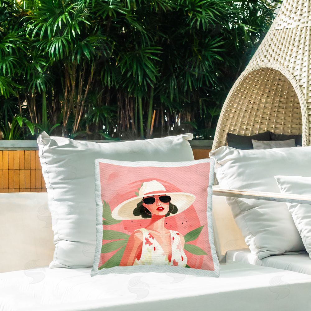 Lazar Studio Tropical Summer Fashion Outdoor Quick-Dry Polyester Printed Throw Pillow in Back Yard