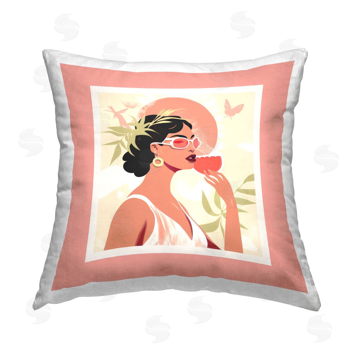 Lazar Studio Trendy Female with Plants Printed Plush Polyester Throw Pillow