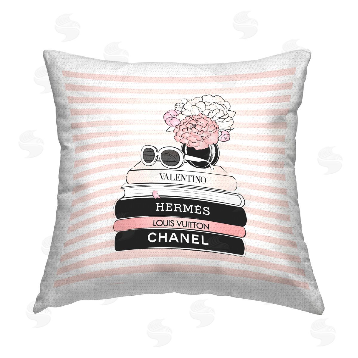 Martina Pavlova Pink Striped Fashion Bookstack Outdoor Quick-Dry Polyester Printed Throw Pillow