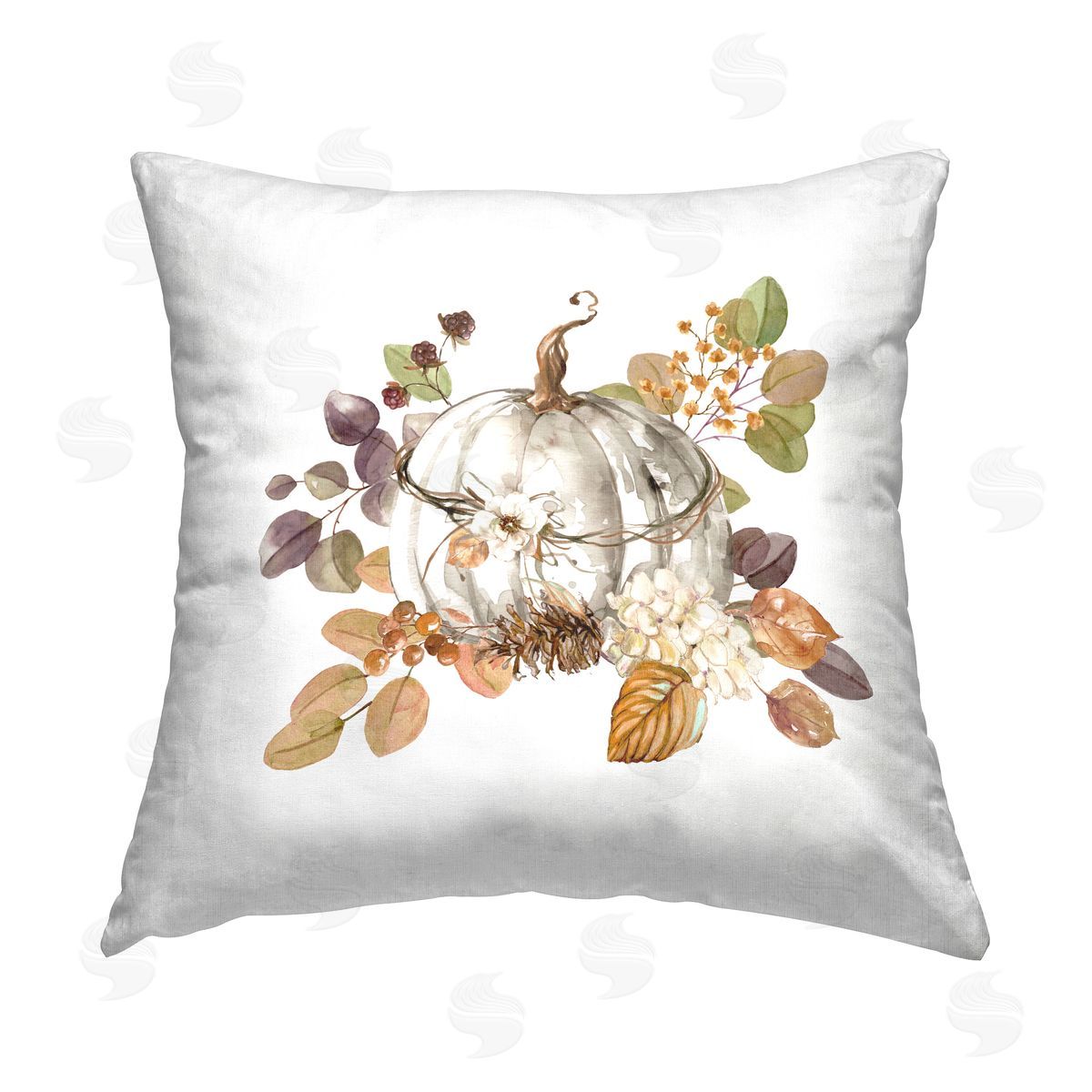 Carol Robinson Pumpkin & Florals on White Printed Plush Polyester Throw Pillow
