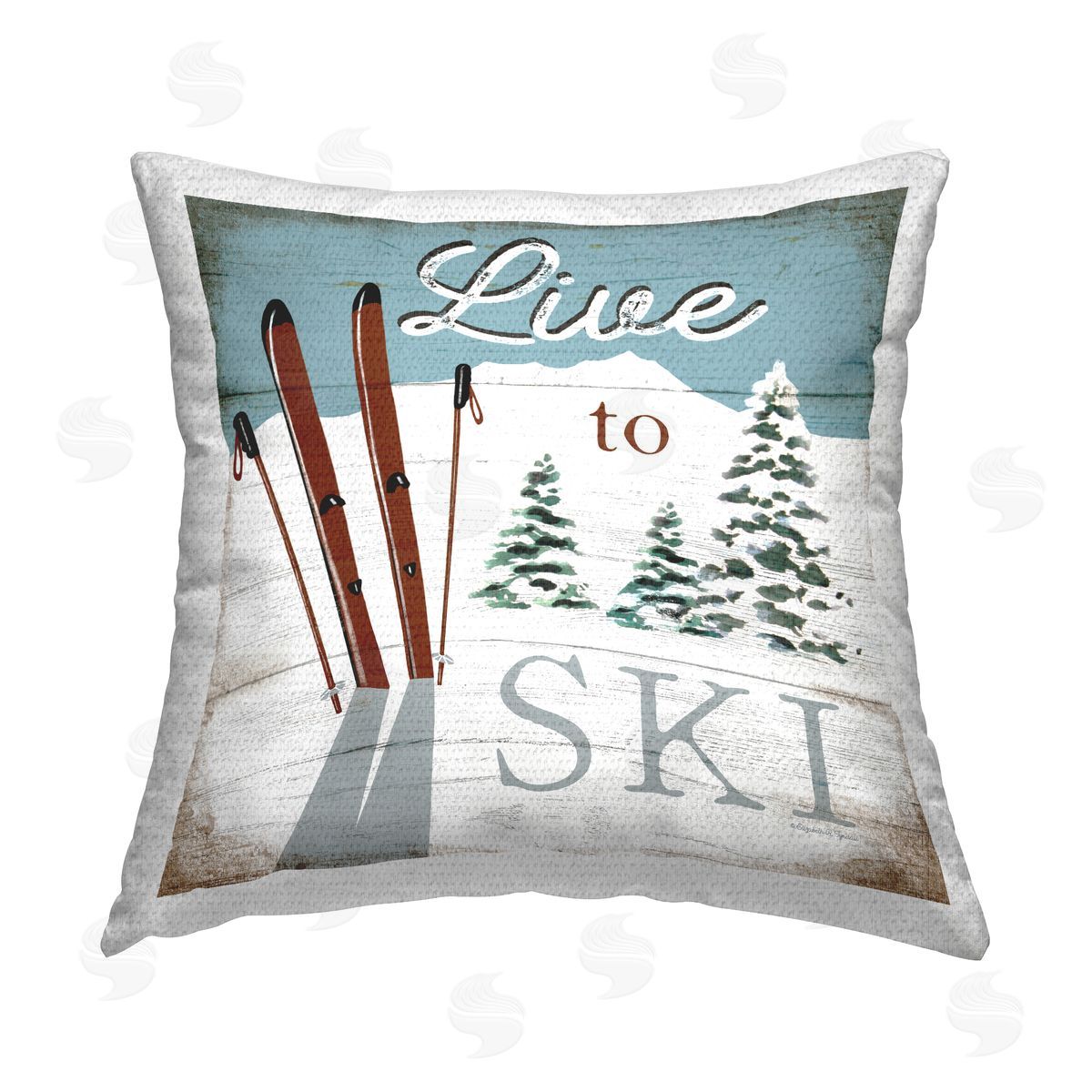 Elizabeth Tyndall Rustic Live To Ski Outdoor Quick-Dry Polyester Printed Throw Pillow