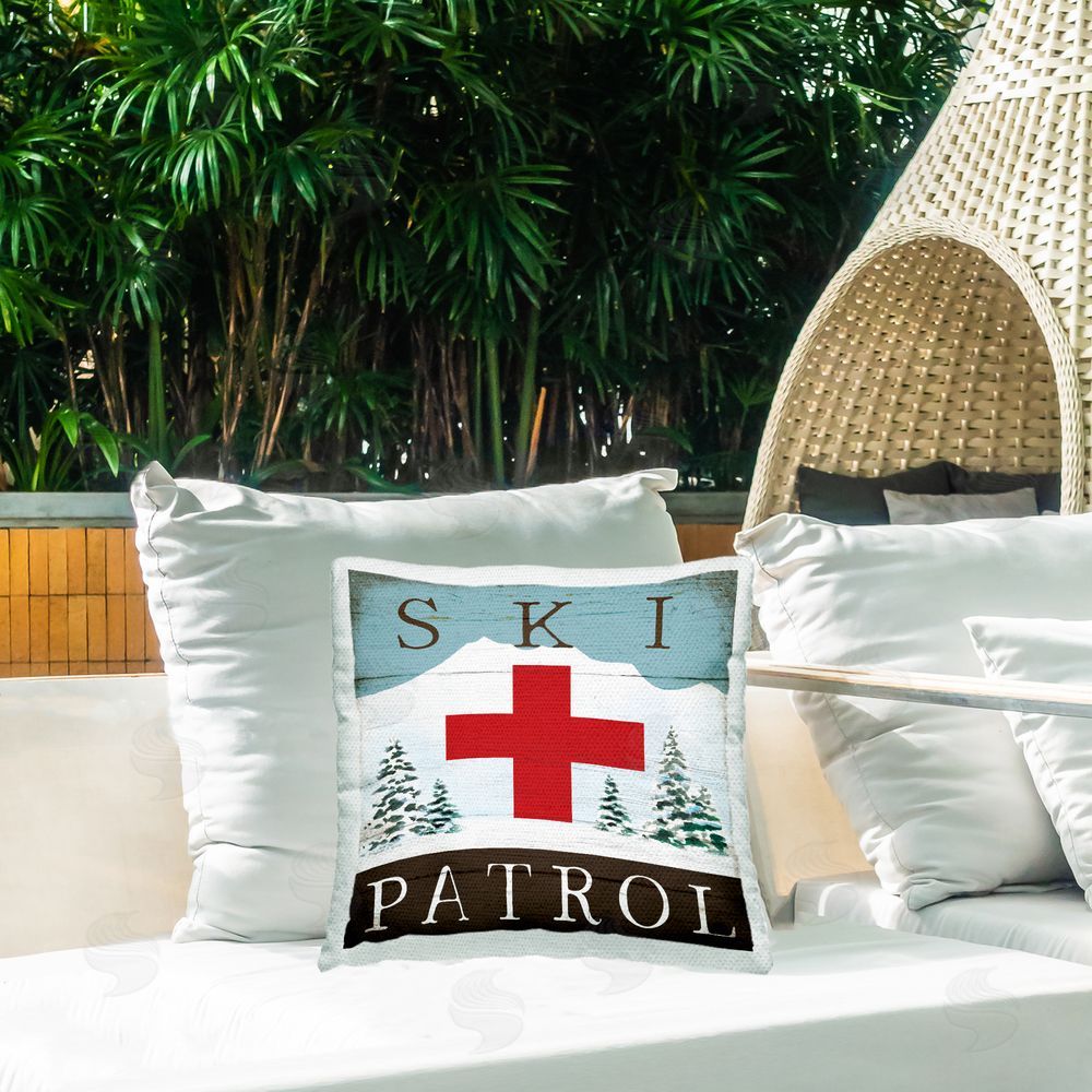 Elizabeth Tyndall Ski Patrol Rustic Symbol Outdoor Quick-Dry Polyester Printed Throw Pillow in Back Yard