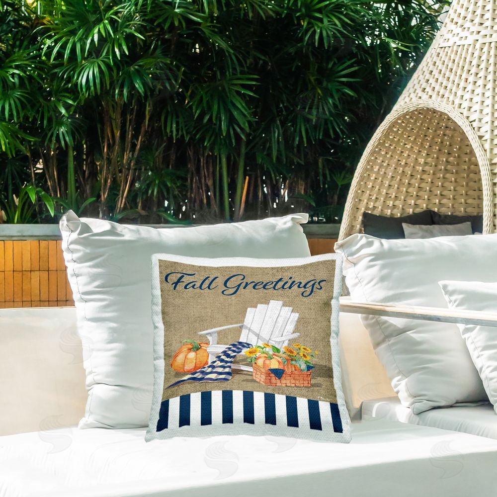 Paul Brent Fall Greetings Scene Outdoor Quick-Dry Polyester Printed Throw Pillow in Back Yard