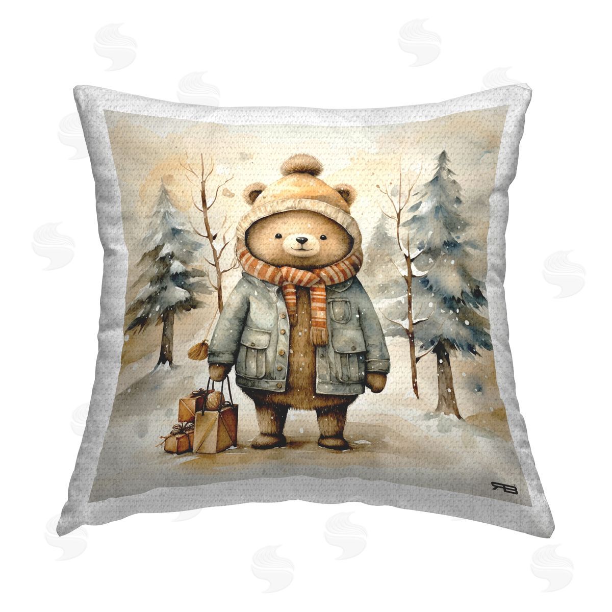 RB Snowy Landscape & Bear Outdoor Quick-Dry Polyester Printed Throw Pillow