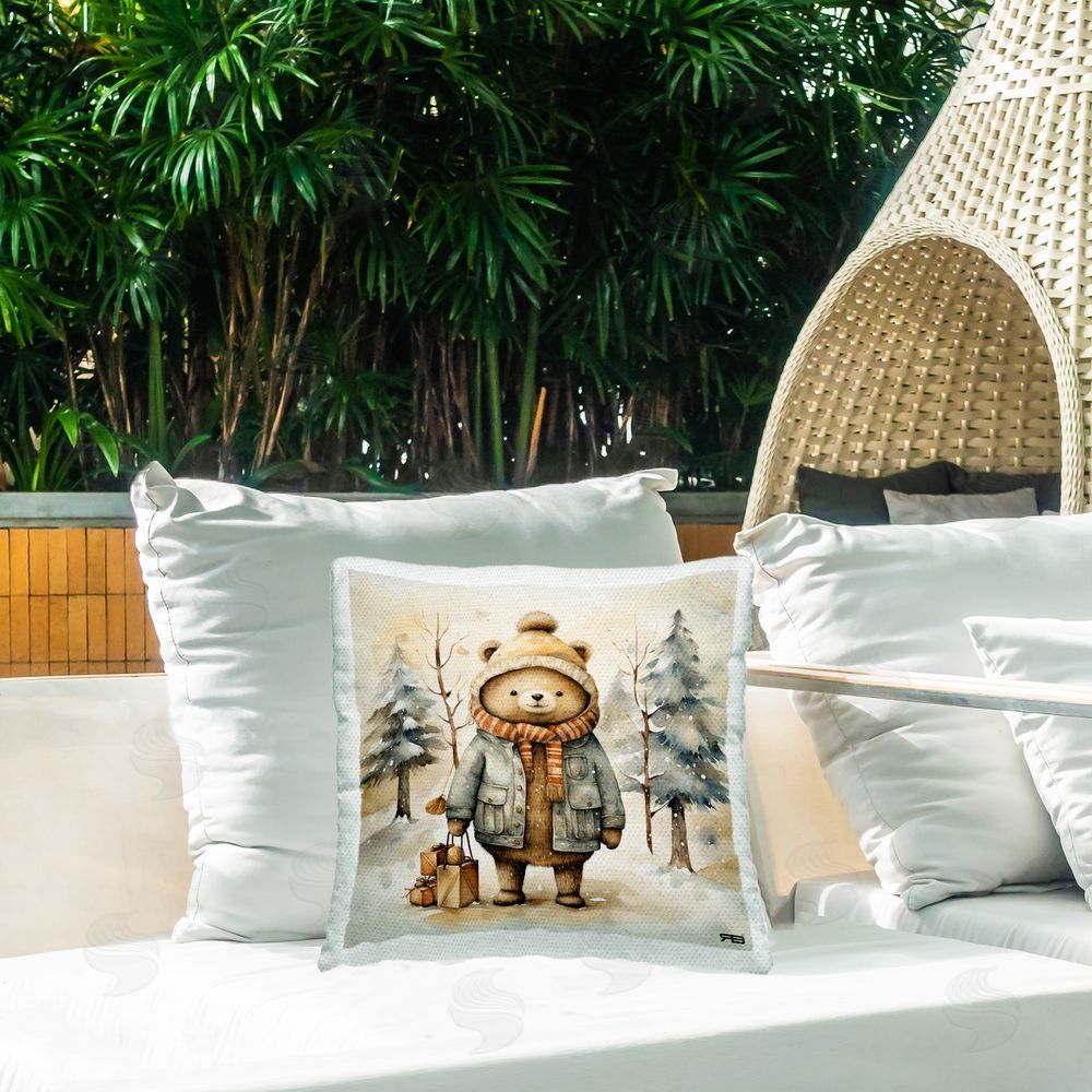 RB Snowy Landscape & Bear Outdoor Quick-Dry Polyester Printed Throw Pillow in Back Yard