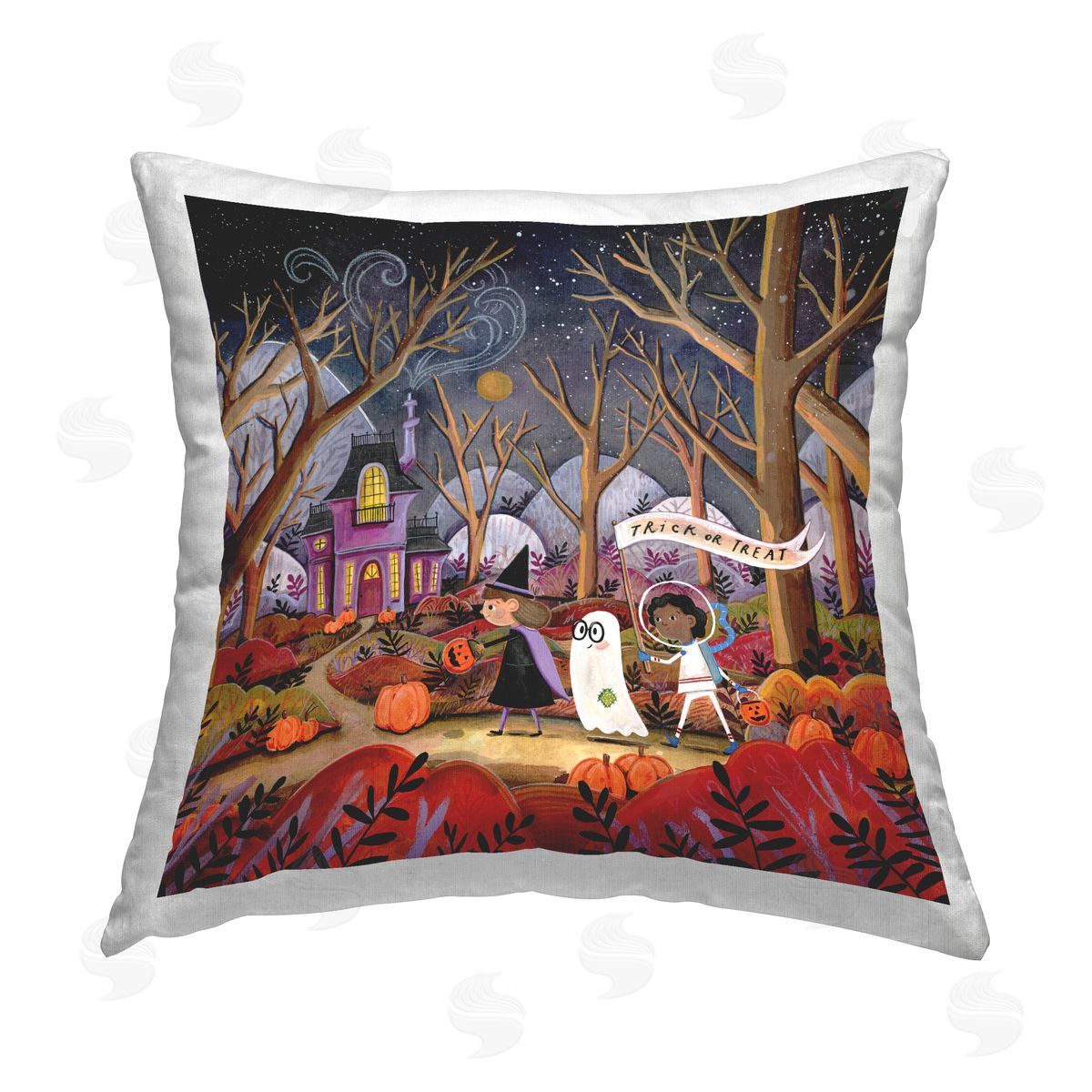 Rachel Nieman Trick Or Treating Scene Printed Plush Polyester Throw Pillow