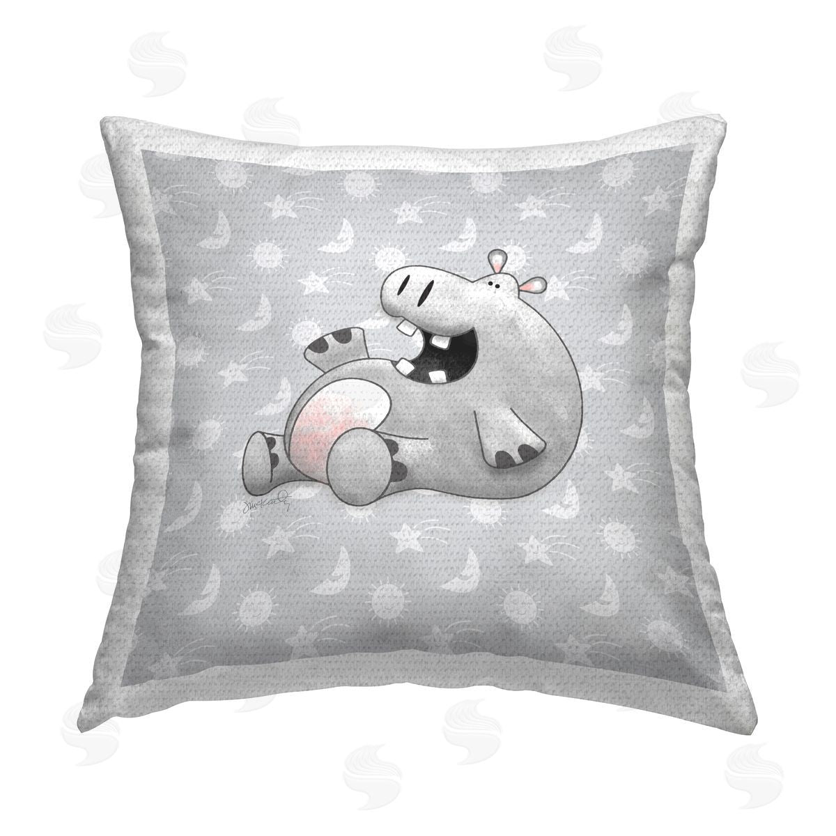 Jeff McKinley rep. Levison Designs Happy Hippo Nursery Outdoor Quick-Dry Polyester Printed Throw Pillow