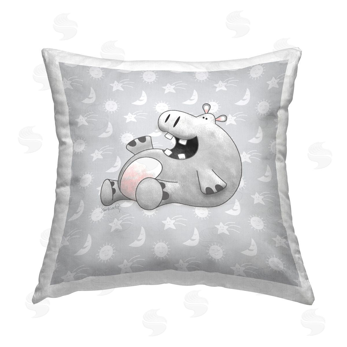 Jeff McKinley rep. Levison Designs Happy Hippo Nursery Printed Plush Polyester Throw Pillow