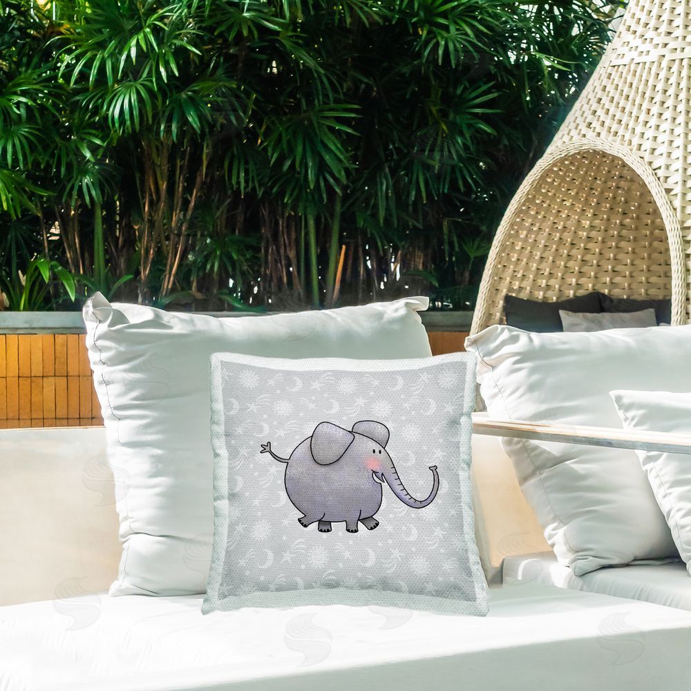 Jeff McKinley rep. Levison Designs Patterned Elephant Nursery Outdoor Quick-Dry Polyester Printed Throw Pillow in Back Yard