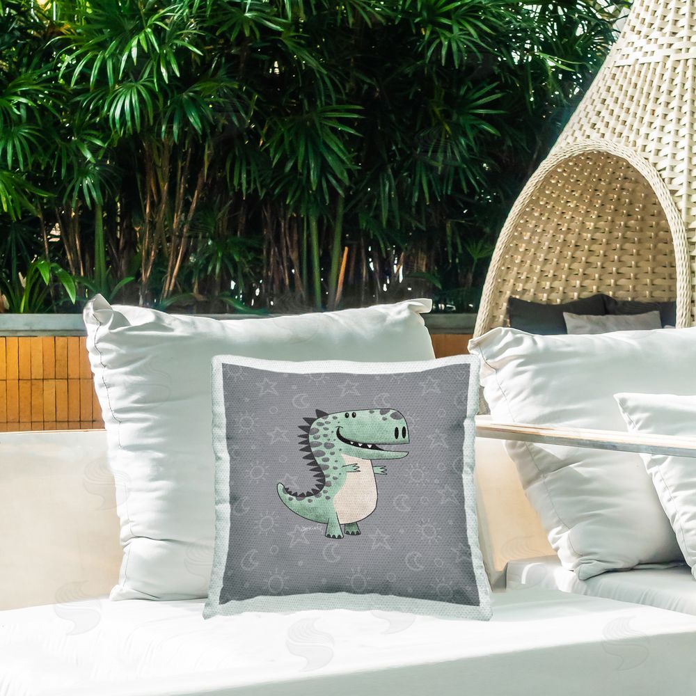 Jeff McKinley rep. Levison Designs Nursery Dinosaur Pattern Outdoor Quick-Dry Polyester Printed Throw Pillow in Back Yard