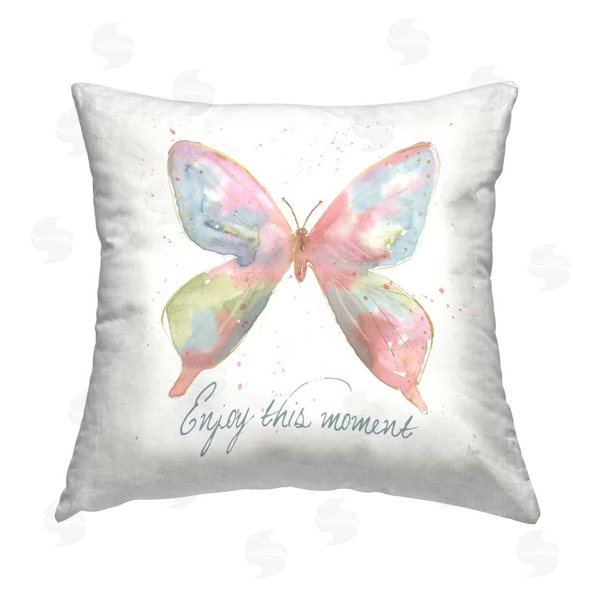 Nan Pastel Butterfly with Phrase Printed Plush Polyester Throw Pillow