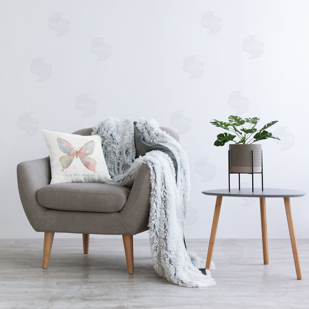 Nan Pastel Butterfly with Phrase Printed Plush Polyester Throw Pillow On Chair