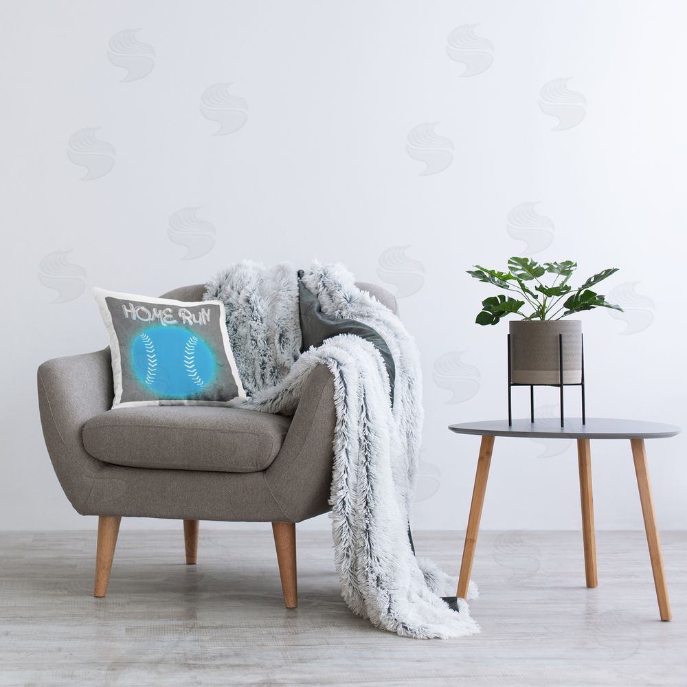 CAD Designs Home Run Baseball Graffiti Printed Plush Polyester Throw Pillow On Chair