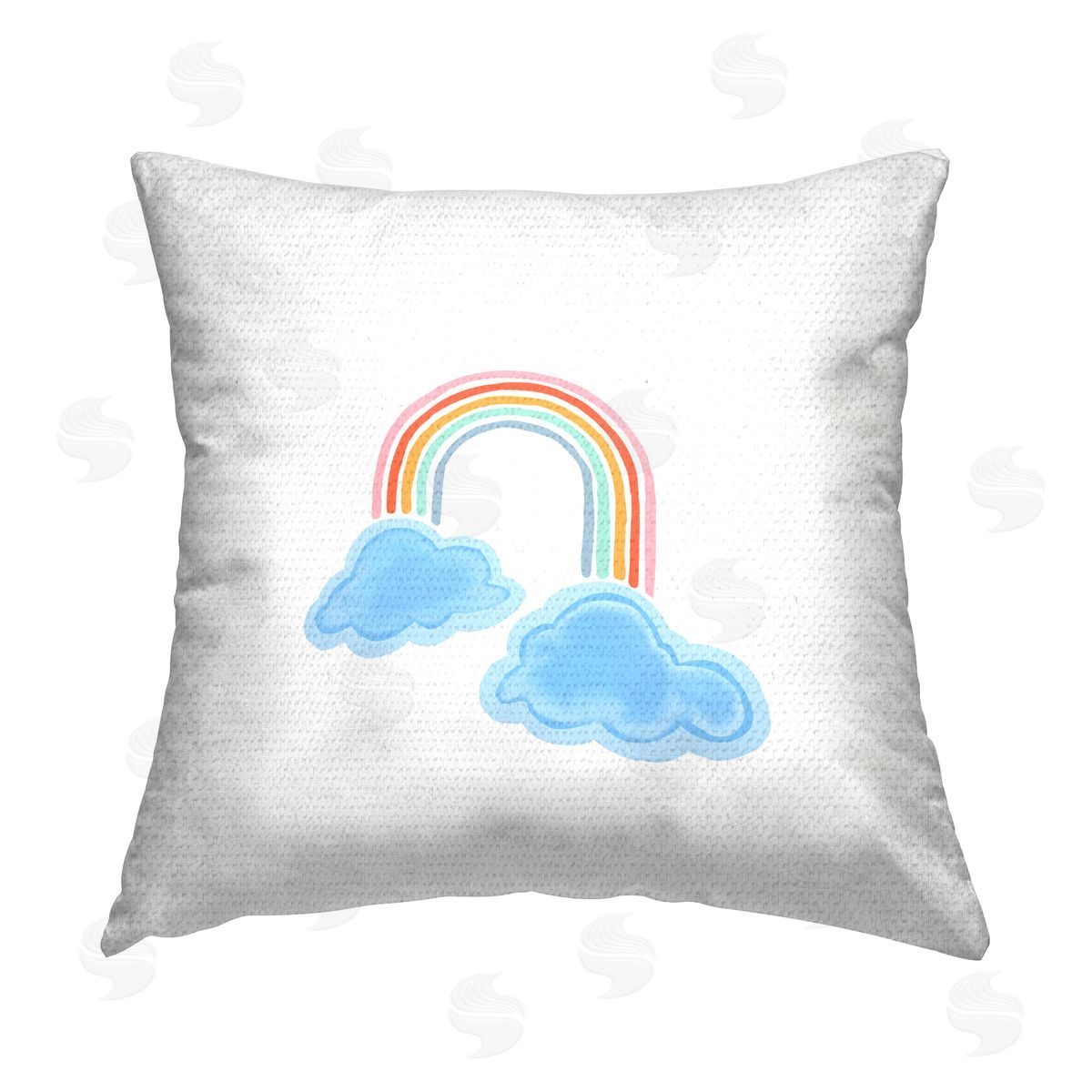 Amelia Noyes Whimsical Rainbow on White Outdoor Quick-Dry Polyester Printed Throw Pillow