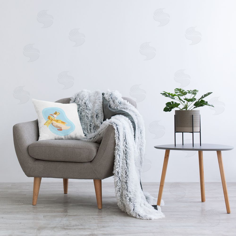Amelia Noyes Royal Goose with Bow Printed Plush Polyester Throw Pillow On Chair