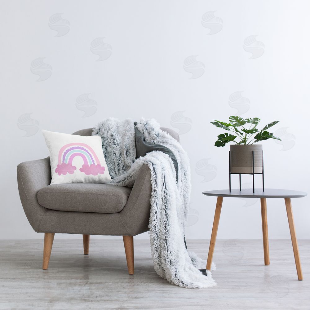 Kim Allen Fun Pink Rainbow Printed Plush Polyester Throw Pillow On Chair