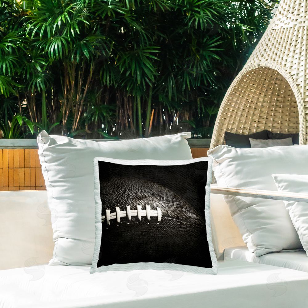 Kim Allen Dark Detailed Football Outdoor Quick-Dry Polyester Printed Throw Pillow in Back Yard