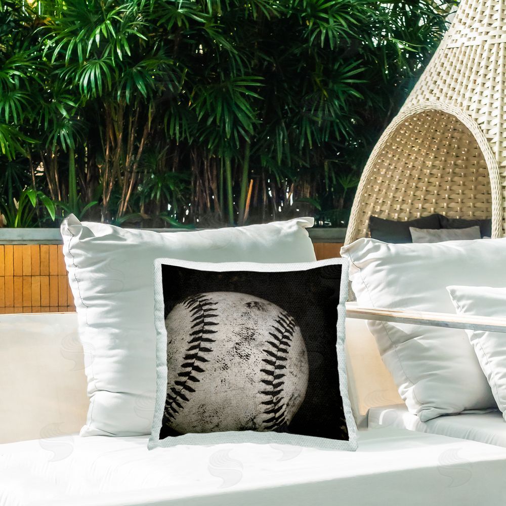 Kim Allen Distressed Detailed Baseball Outdoor Quick-Dry Polyester Printed Throw Pillow in Back Yard