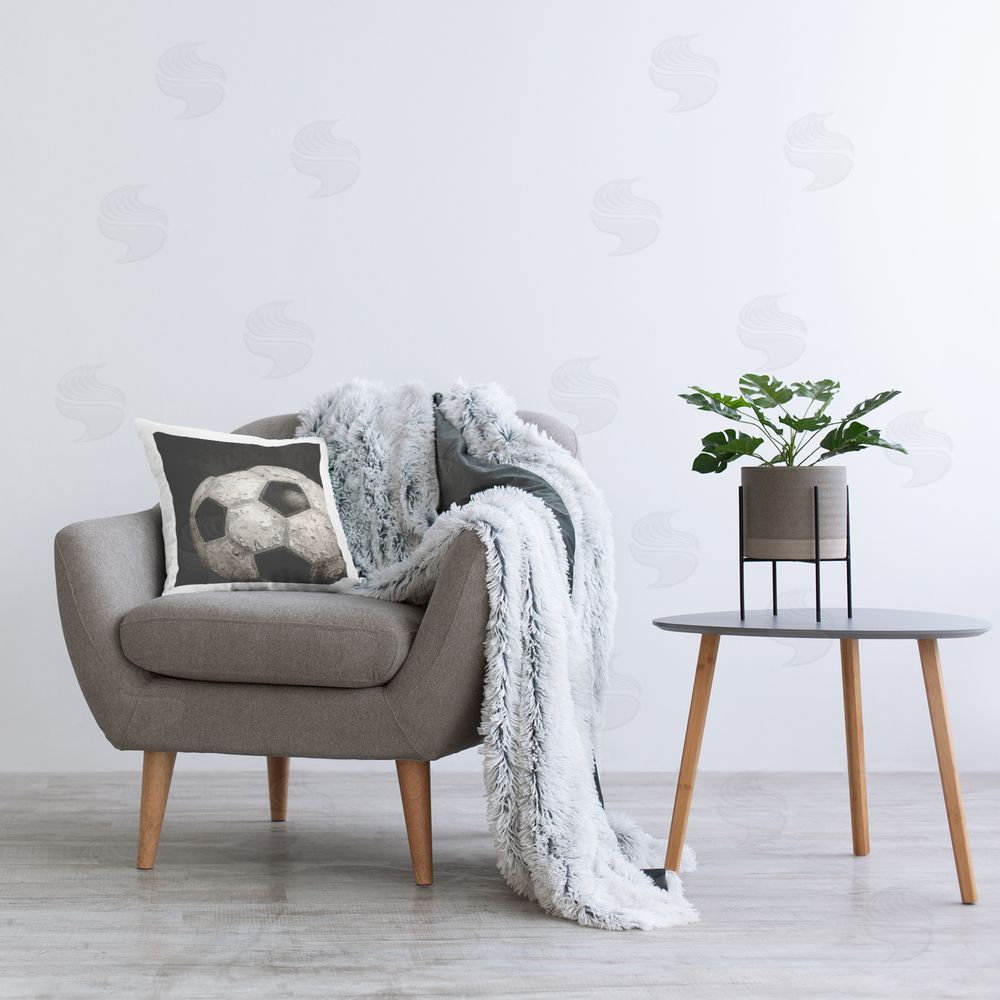 Kim Allen Distressed Soccer Ball Printed Plush Polyester Throw Pillow On Chair