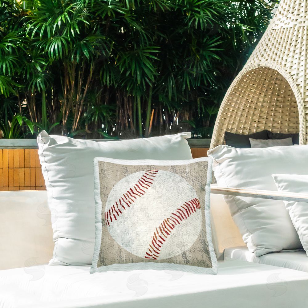 Kim Allen Rustic Natural Baseball Outdoor Quick-Dry Polyester Printed Throw Pillow in Back Yard