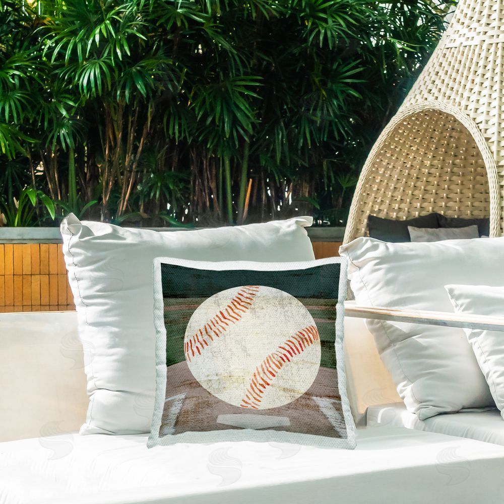 Kim Allen Baseball On Base Outdoor Quick-Dry Polyester Printed Throw Pillow in Back Yard