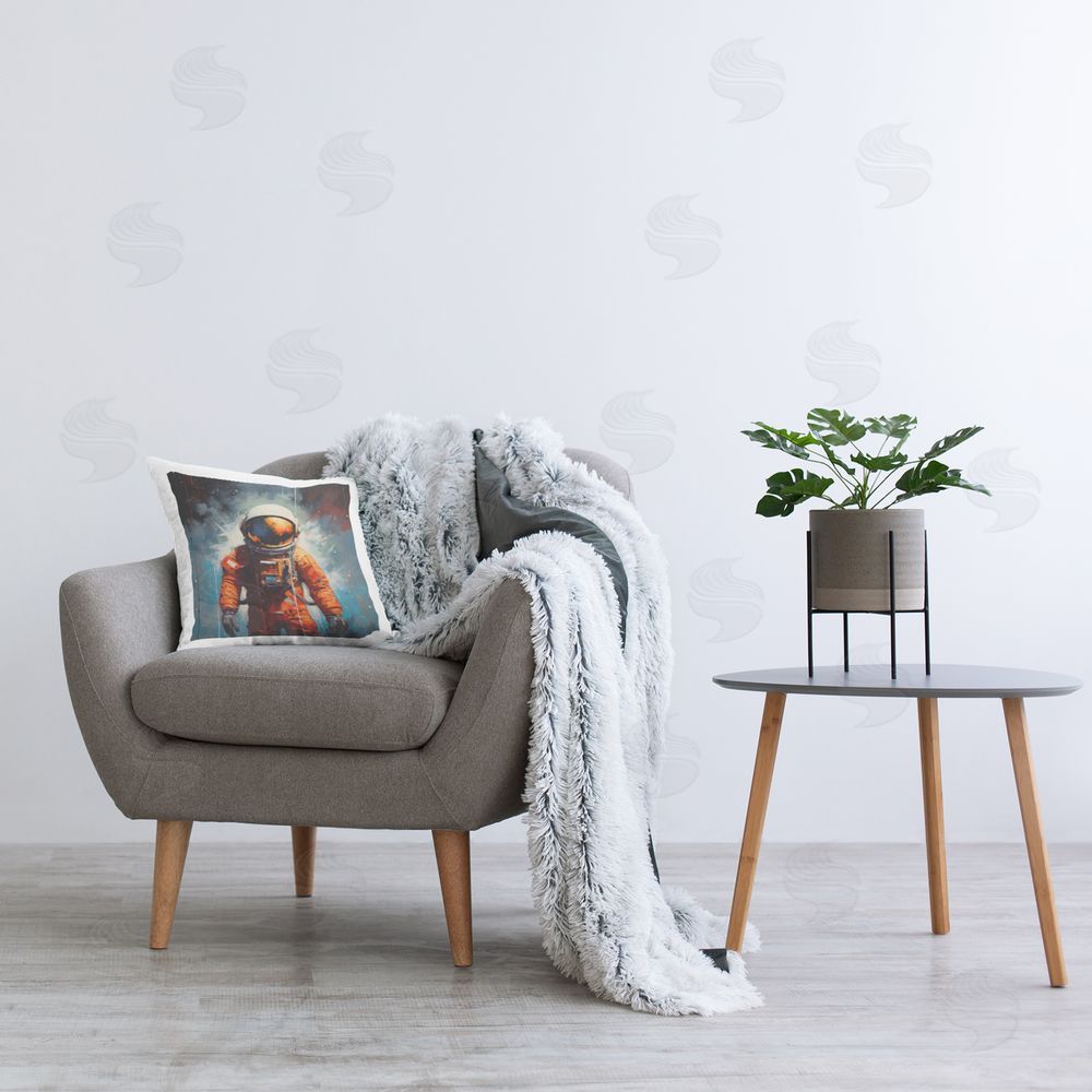 Lazar Studio Modern Astronaut in Space Printed Plush Polyester Throw Pillow On Chair
