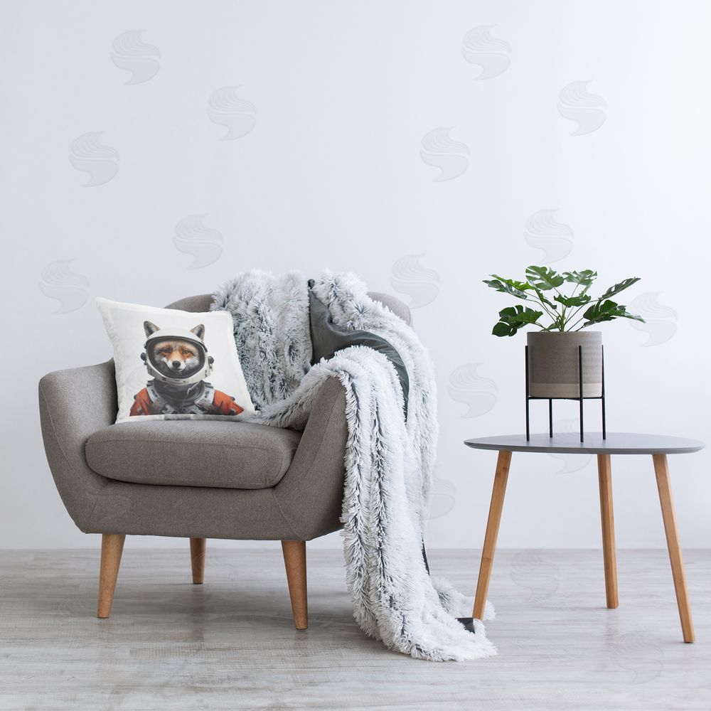 Lazar Studio Fox in Astronaut Suit Printed Plush Polyester Throw Pillow On Chair