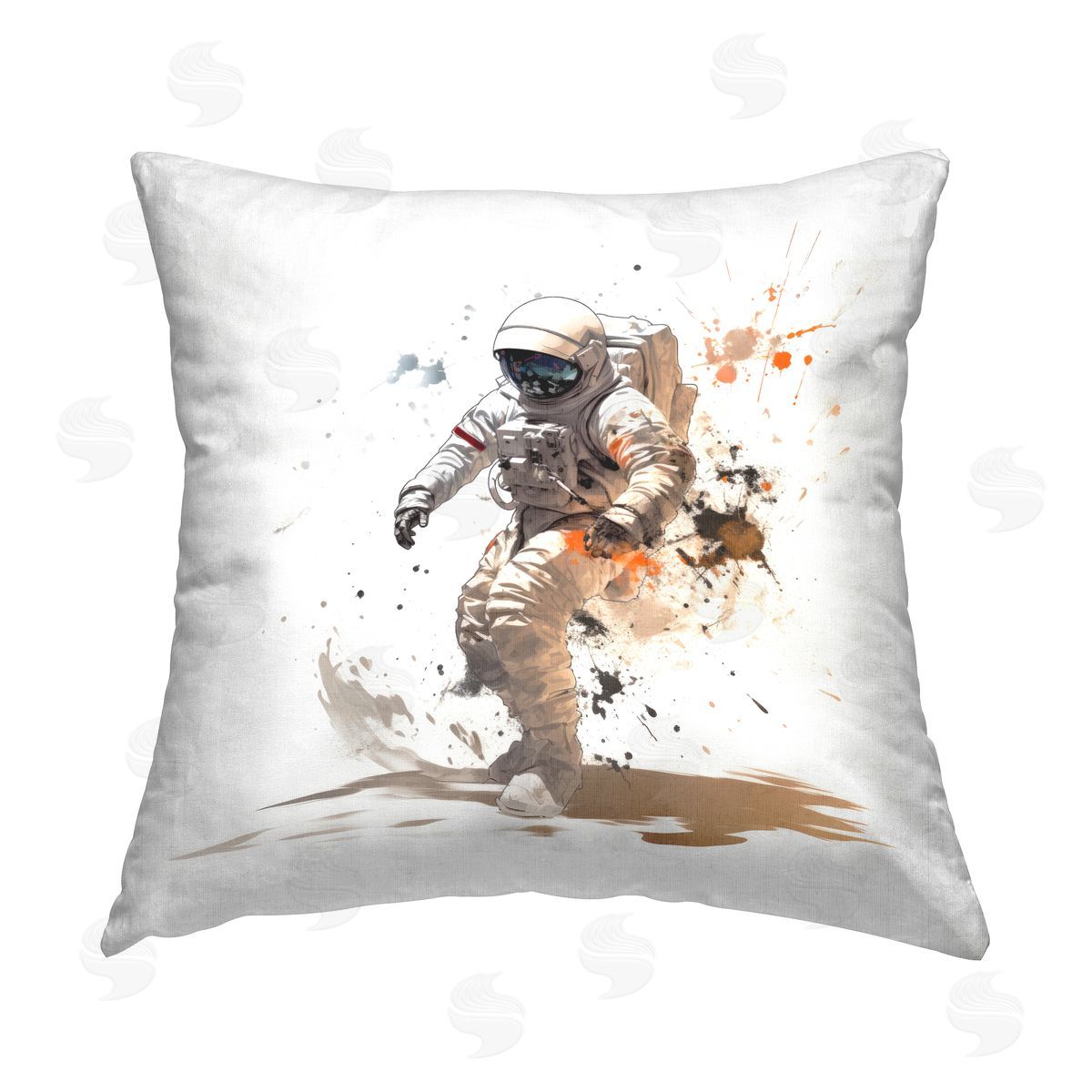 Lazar Studio Astronaut with Modern Splatter Printed Plush Polyester Throw Pillow