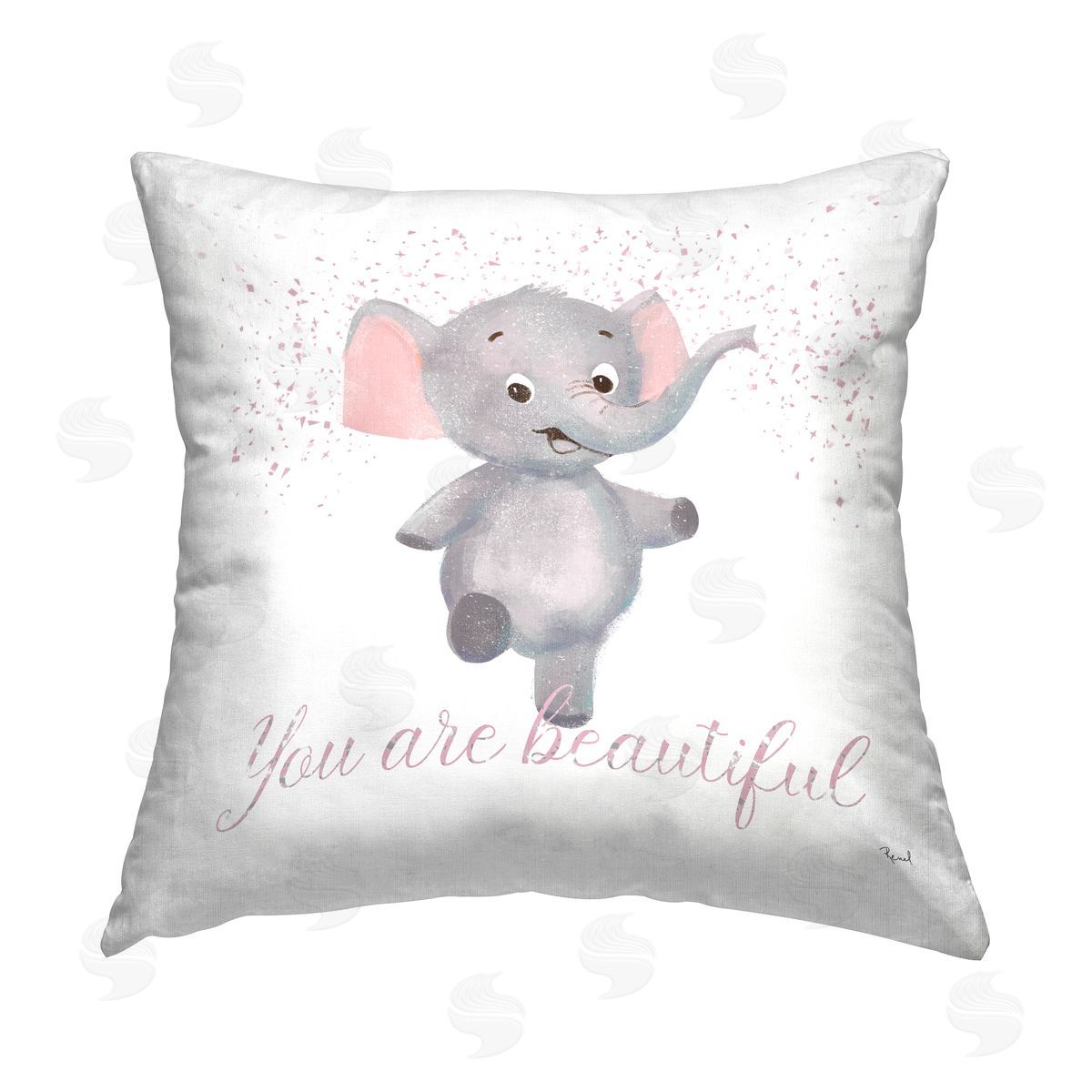 Matthew Piotrowicz Elephant & Uplifting Phrase Printed Plush Polyester Throw Pillow