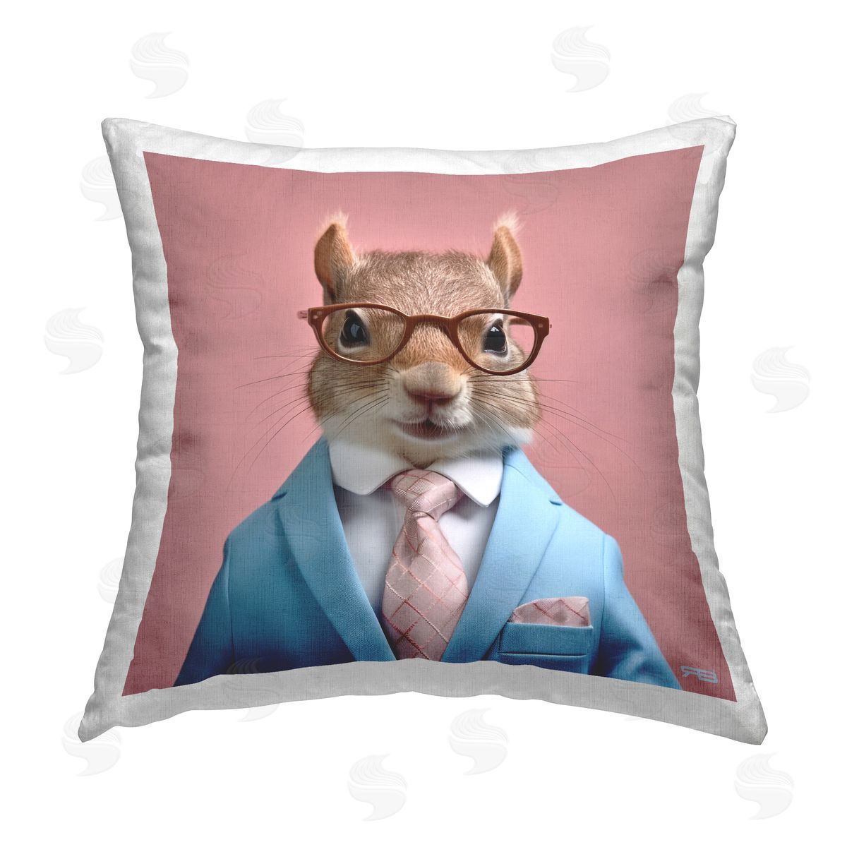 RB Squirrel in Chic Suit Printed Plush Polyester Throw Pillow