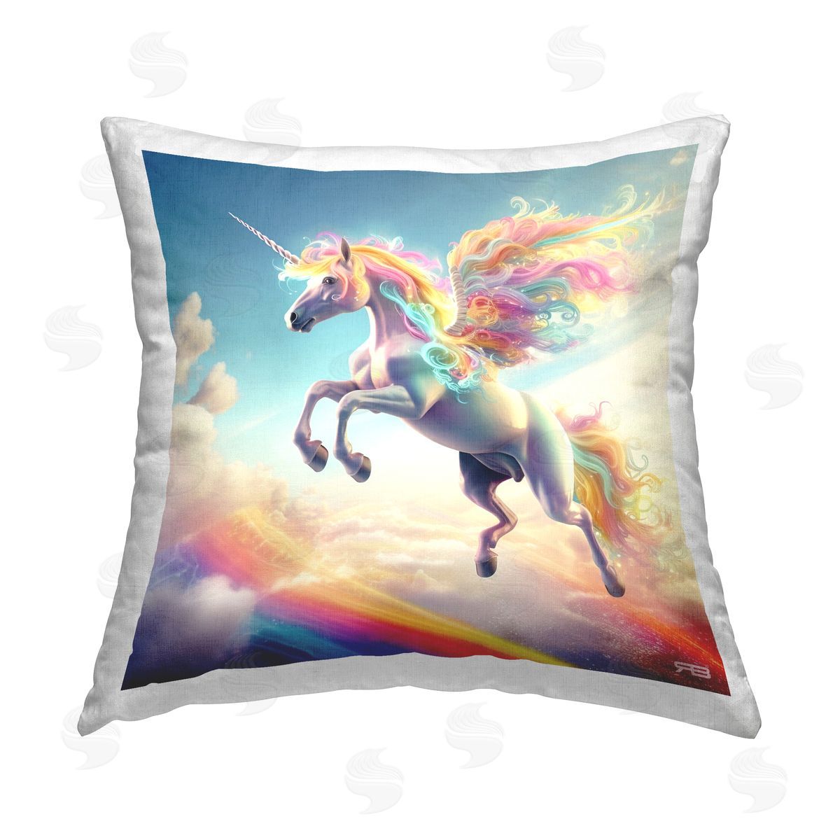 RB Majestic Flying Unicorn Printed Plush Polyester Throw Pillow